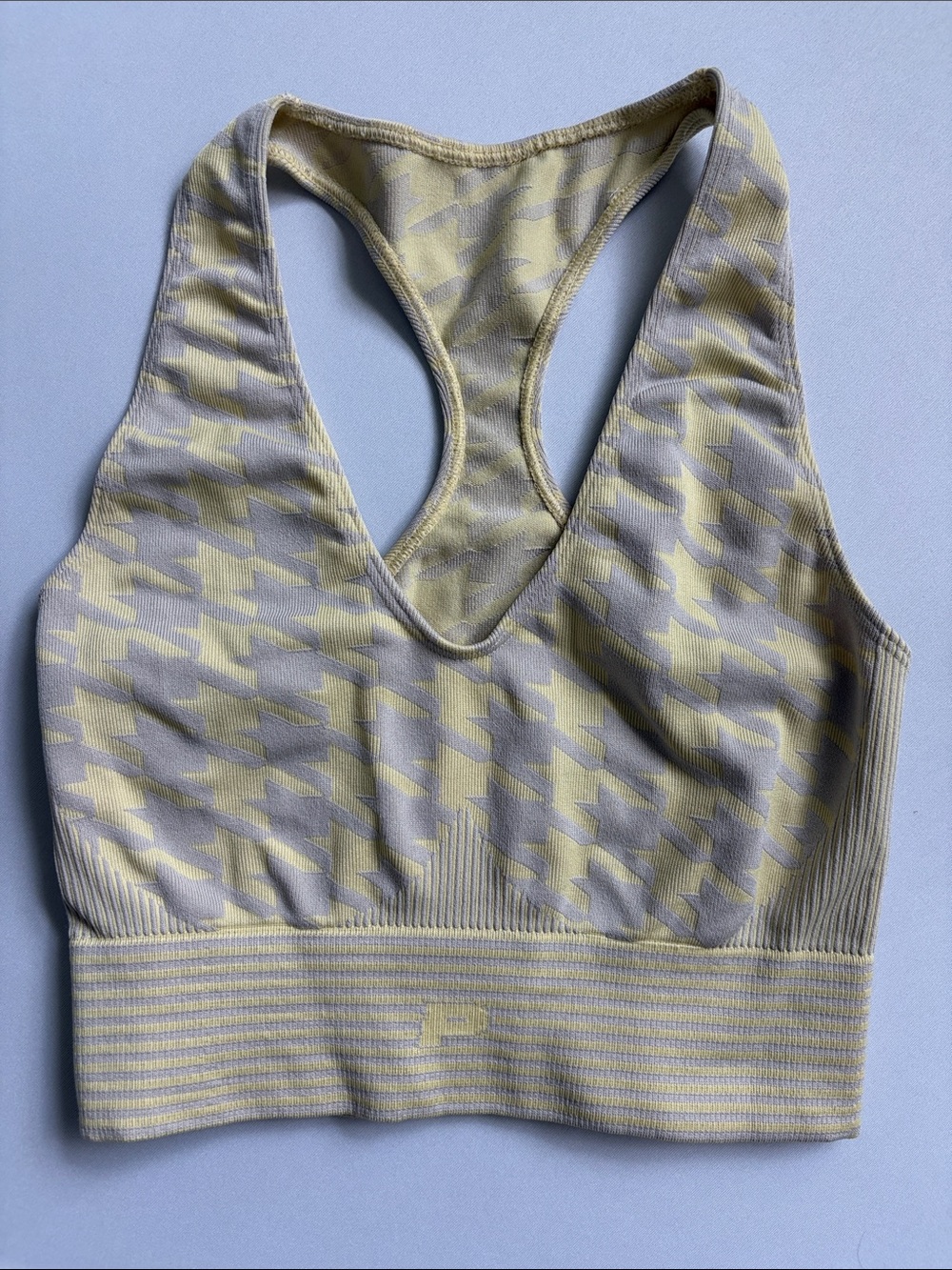 Prozis Houndstooth Longline Racerback Sports Bra - Pale Yellow & Light Gray